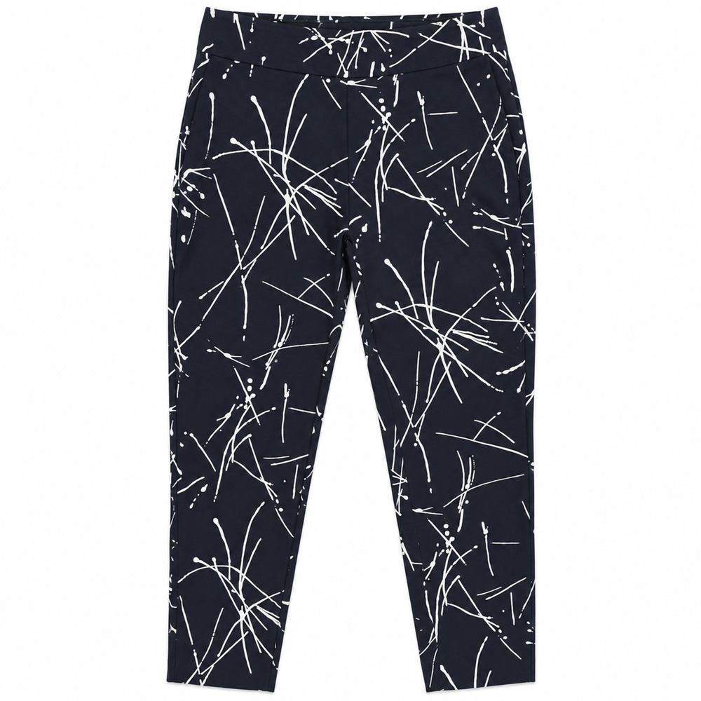 Krazy Larry Pullon Ankle Pants Womens Size 4 Blue Geometric Print Stretch